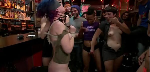 Bound slut anal fisted in public